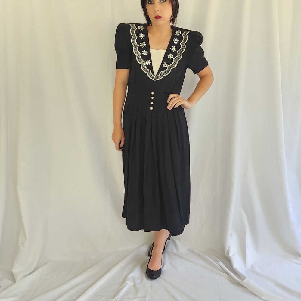 90s Black and White Midi Dress